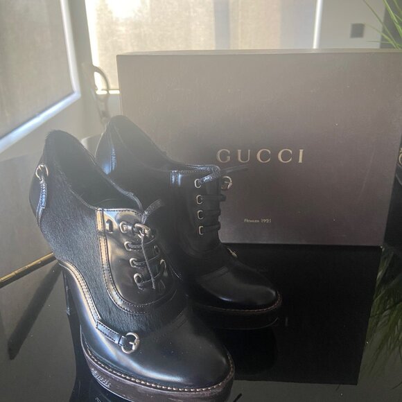 GENTLY WORN Gucci Black Mohair and Leather Booties - Size 36/6 - Picture 1 of 3